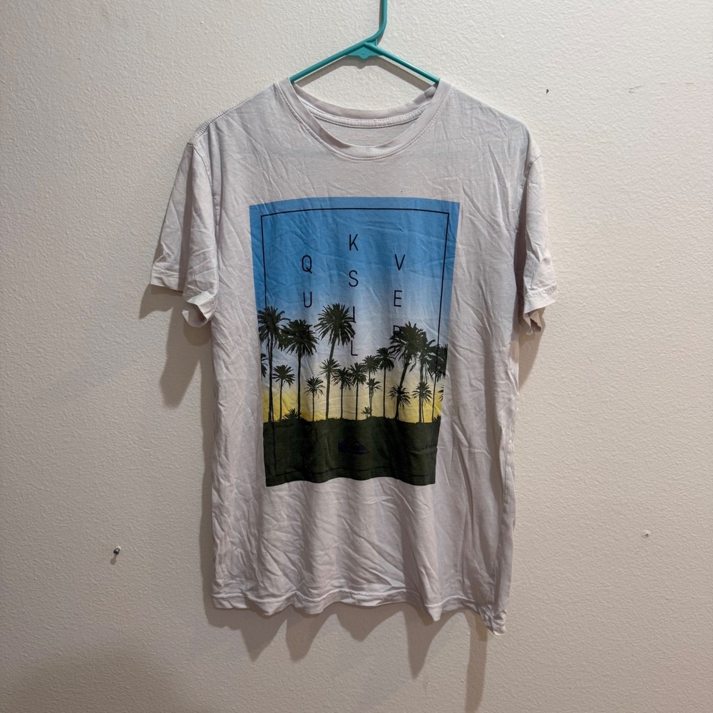 Quiksilver Mens White Palm Tree Sunset Graphic Tee Shirt Size M Regular Fit